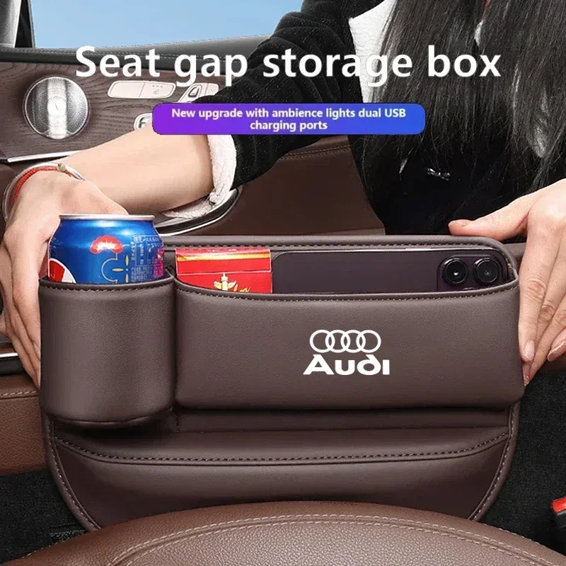 Leather Car Seat Gap Filling Bag Water Cup Storage Box For Audi A1 A2 A3 A4 A5 A6 A7 A8 Q1 Q2 Q3 Q4 Q5 Q6 Q7 Q8 TT RS3 S5 B8 RS6 