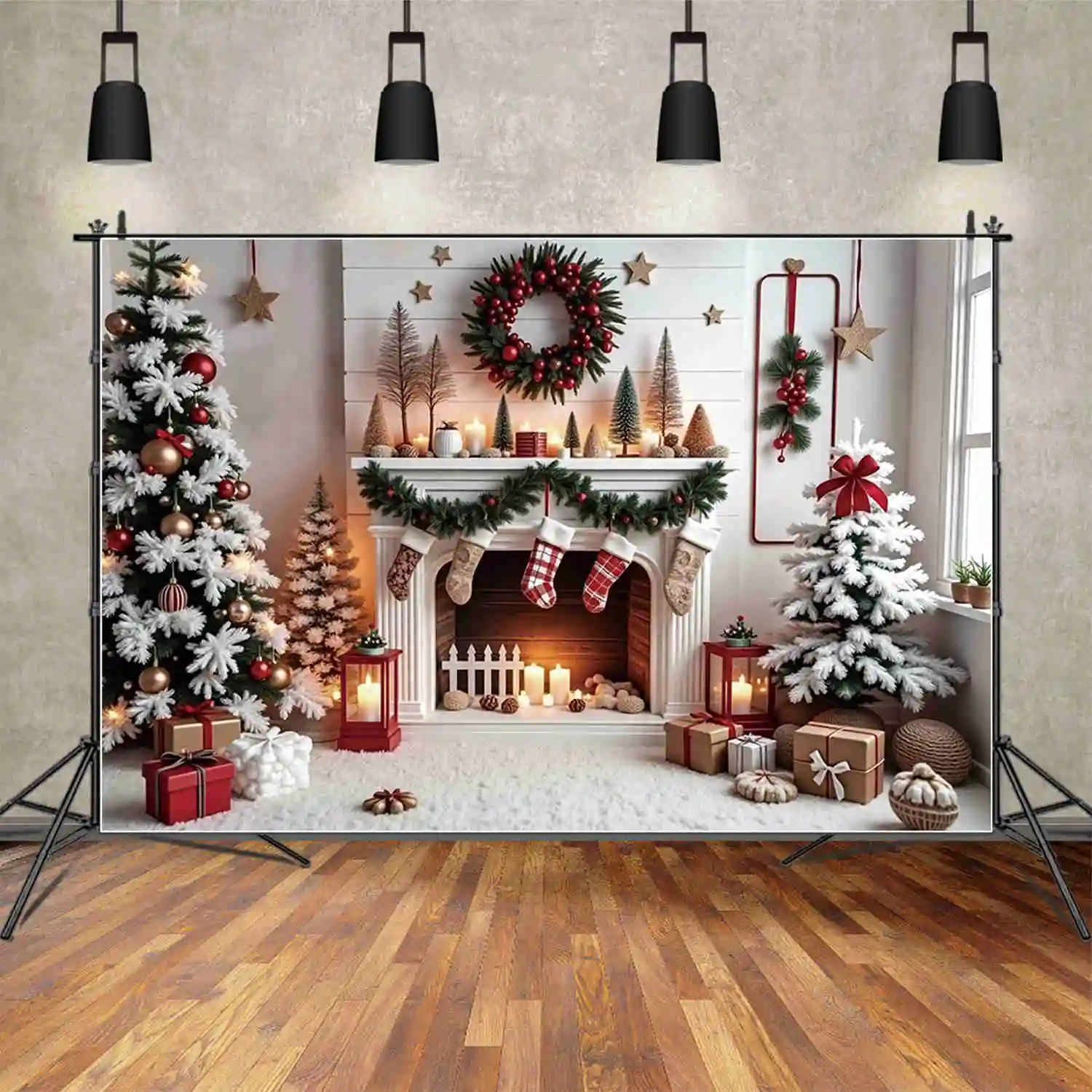 MOON.QG 2024 Christmas Photography Backdrop 2025 New Year Decoration Background Home Party Window Ornament Photo Studio Supplies