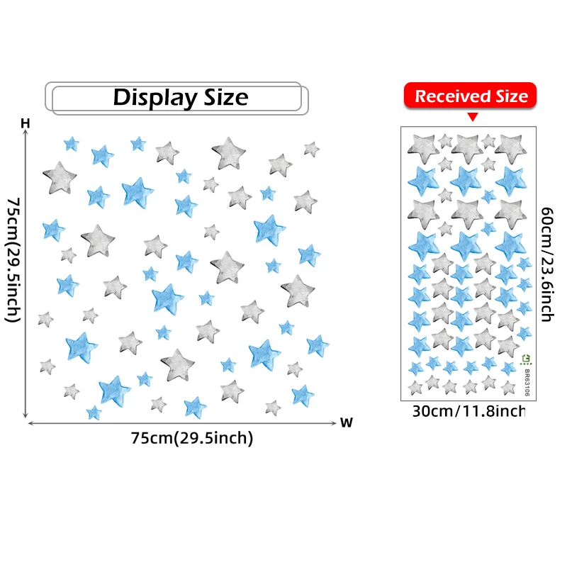 青と灰色の水彩ステッカー,56個の星,赤ちゃんの部屋,寝室,保育園,家の装飾用のウォールステッカー