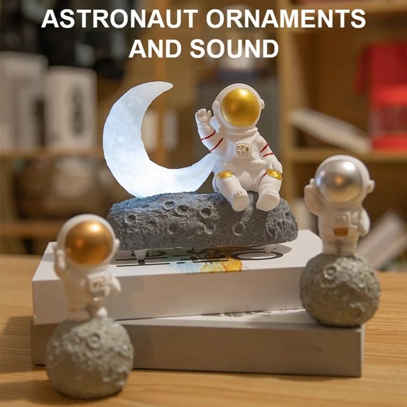 Astronaut Wireless Bluetooth Speaker Led Luminous Moon Light Smart Bedside Night Lamp Birthday Gift Ornament