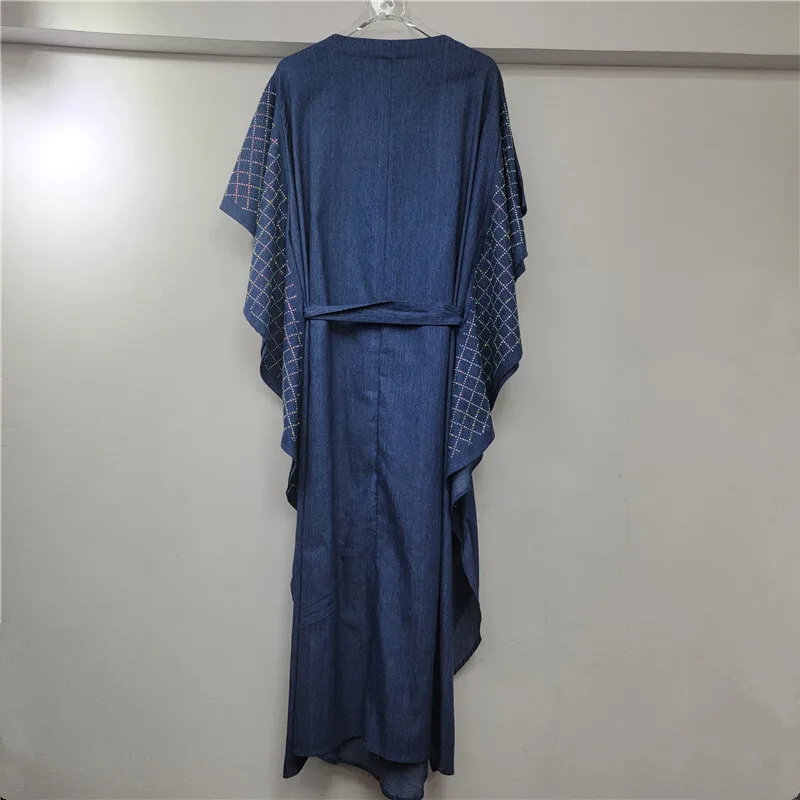 ANJY 2025 Autumn New Women's Denim Dress Loose V-neck Heavy Embroidered Flares Appliques Chic Fashionable Elegant Dresses A13911