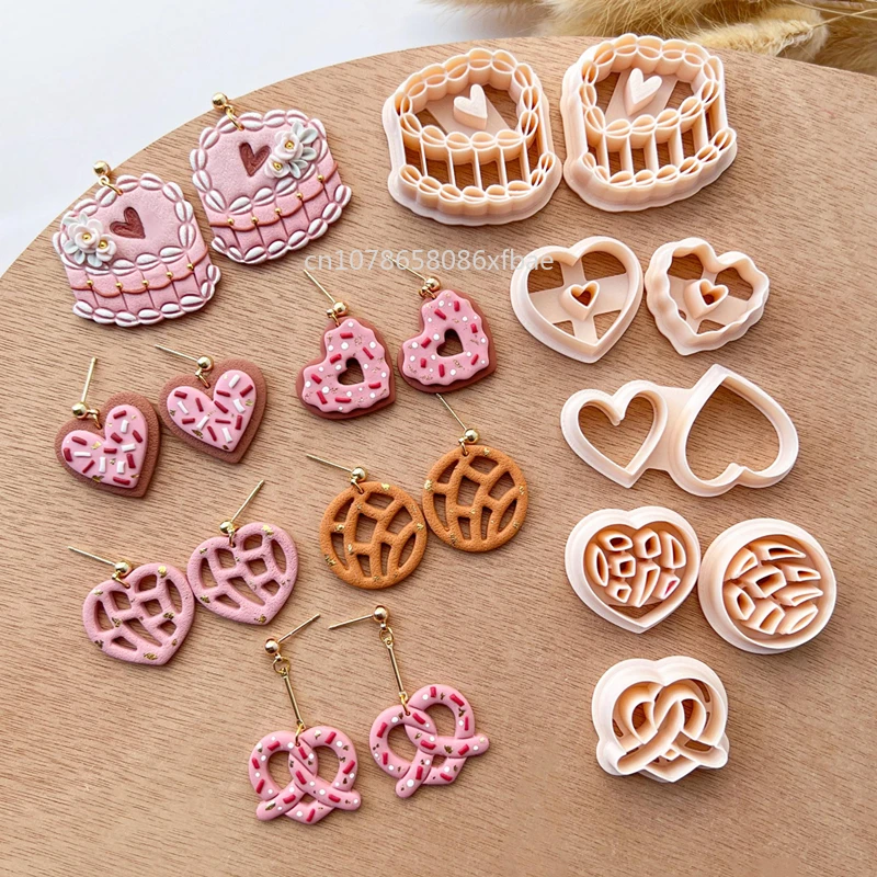 Valentine\'s Days Polymer Clay Cutters Heart Shaped Cookie Pottery Clay Mold Cute Earrins Dangle Concha Cake Pretzel Making Tools