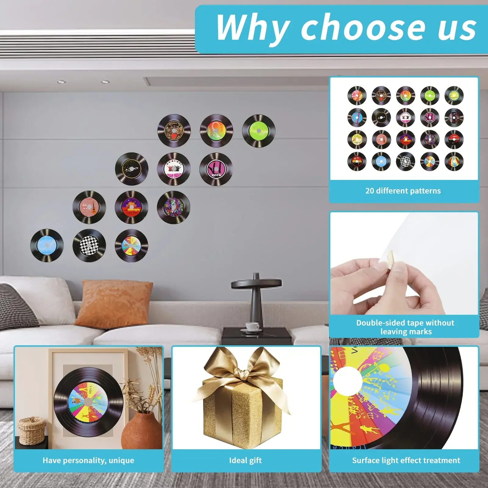 20PCS CD Album Cover Posters Bedroom Decor,Music Party,Blank Vinyl Records Wall Sticker Decoration Decor (Material Cardboard)