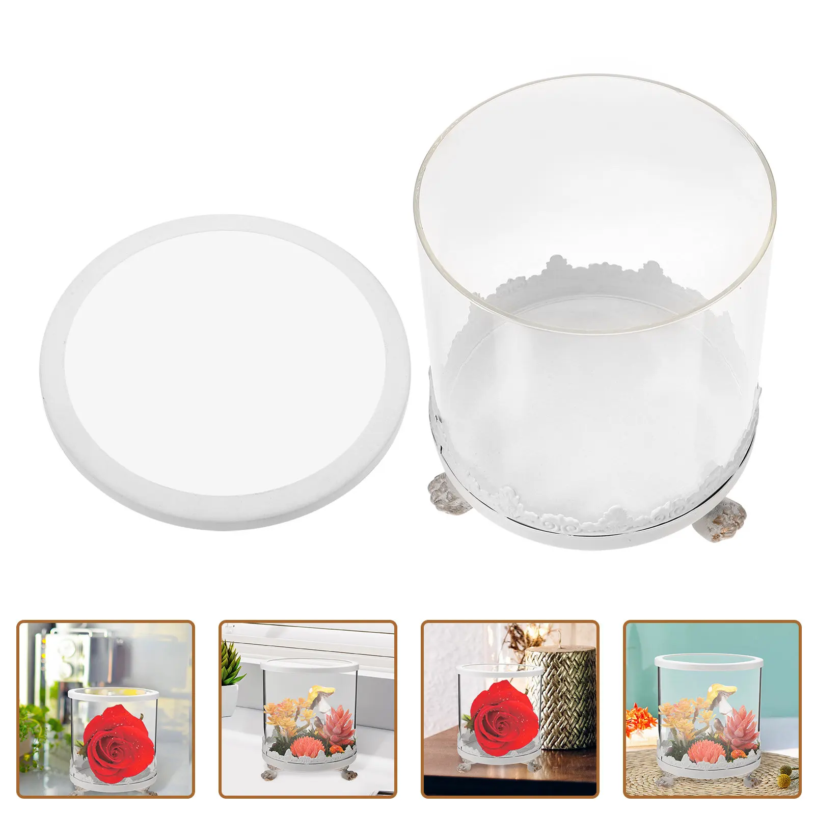 Compact Glass Display Dome with Base Eternal Flower Cover Small Clear Glass Cloche for Desk Home Office Decoration Preserved