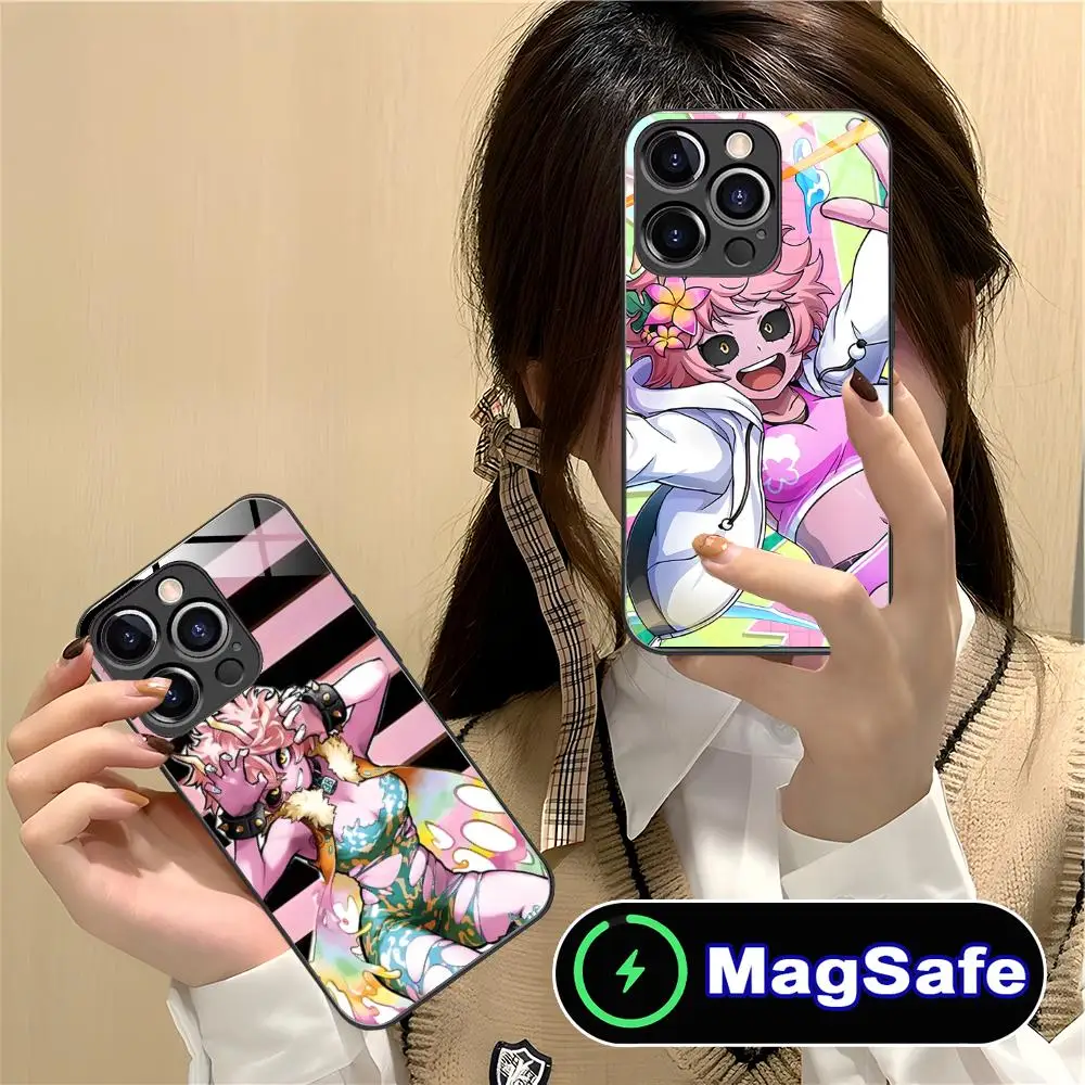 

Чехол для телефона Hero Academia Mina Ashido для iPhone 16, 15, 14, 13, 12, 11 Pro Max Plus Mini MagSafe, стеклянный цвет, защитный роскошный чехол
