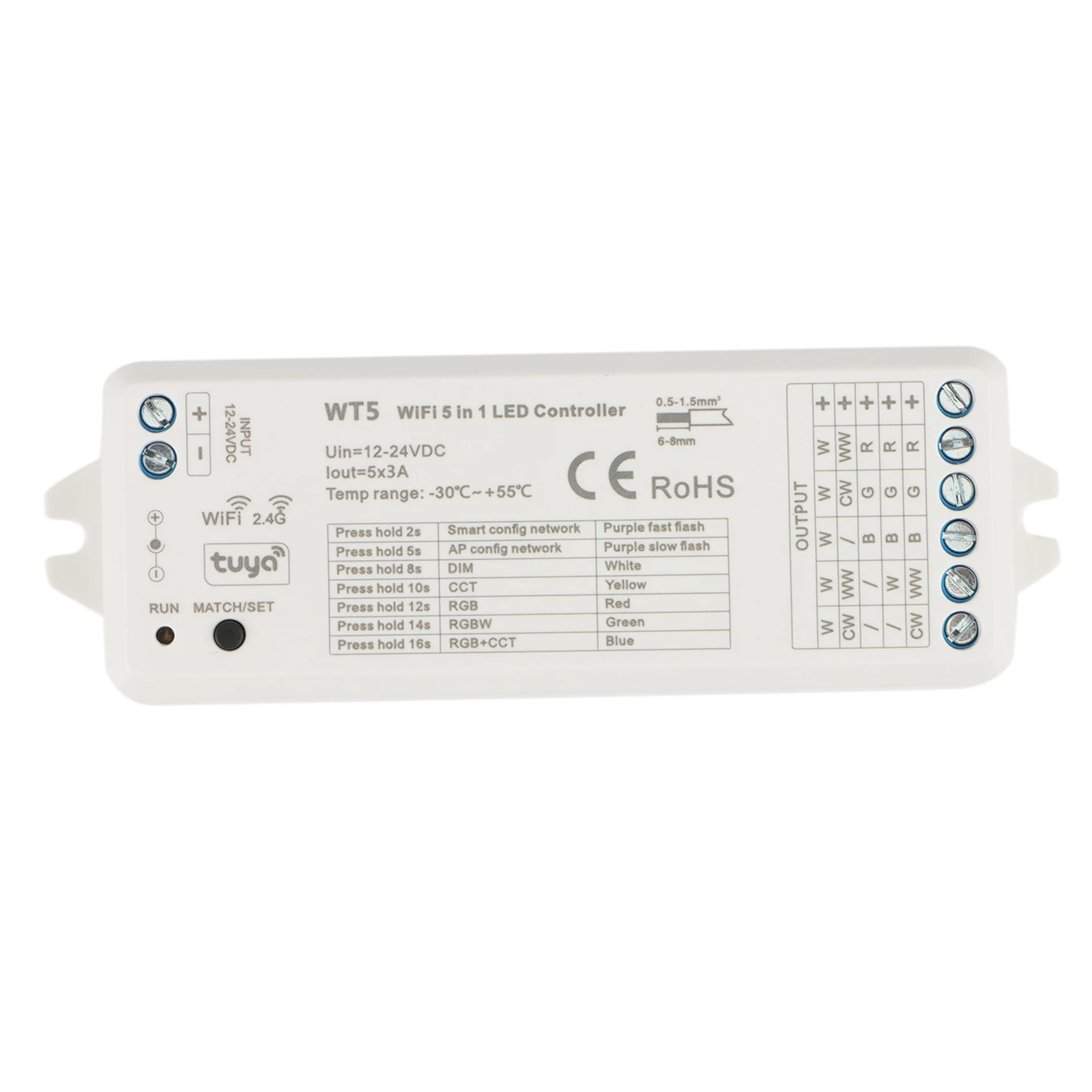 

Tuya LED Controller 5 in 1 Dimmer CCT RGB RGBW RGBWW RGBCCT Strip Smart Life Wifi 2.4G RF Remote Controller 12-24V WT5