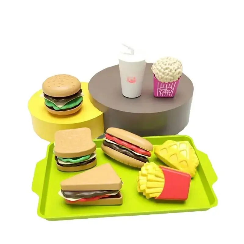 9-teiliges Set Mini abnehmbarer Kunststoff-Snack-Hamburger, vorgeben, Spielzeug für Kinder, Küche, Spielhaus, Essen, Lernspielzeug für Mädchen und Jungen