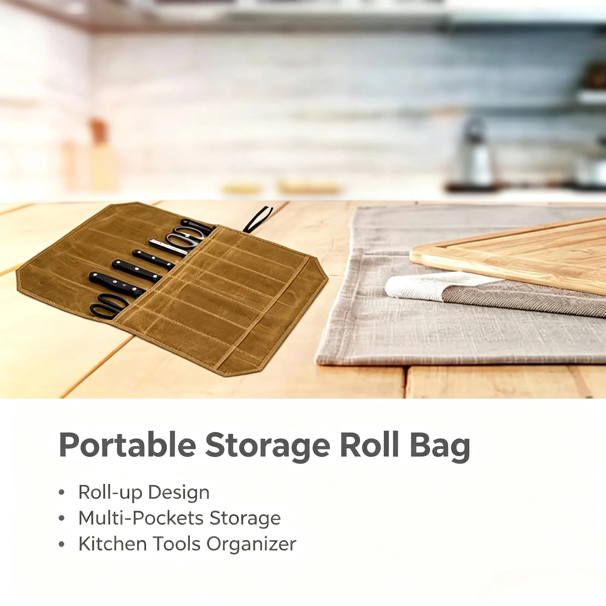 Canvas Knife Roll Bags Portable Knife Storage Roll Bags Chef Knife Carrier Waterproof Knife Roll Storage Bag with 7 Slots