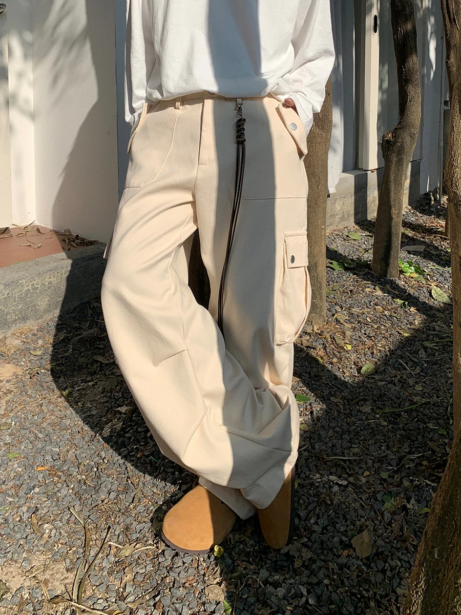 Broek Dames Volledige lengte Europese stijl Vintage Meerdere zakken Rechte hoge taille Cargobroek Vrije tijd Streetwear Cool Girl