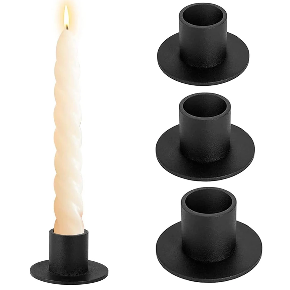4PCS Black Conical Pillar Candle Stands Metal Candleholders Retro Candle Stands Farmhouse Decorations
