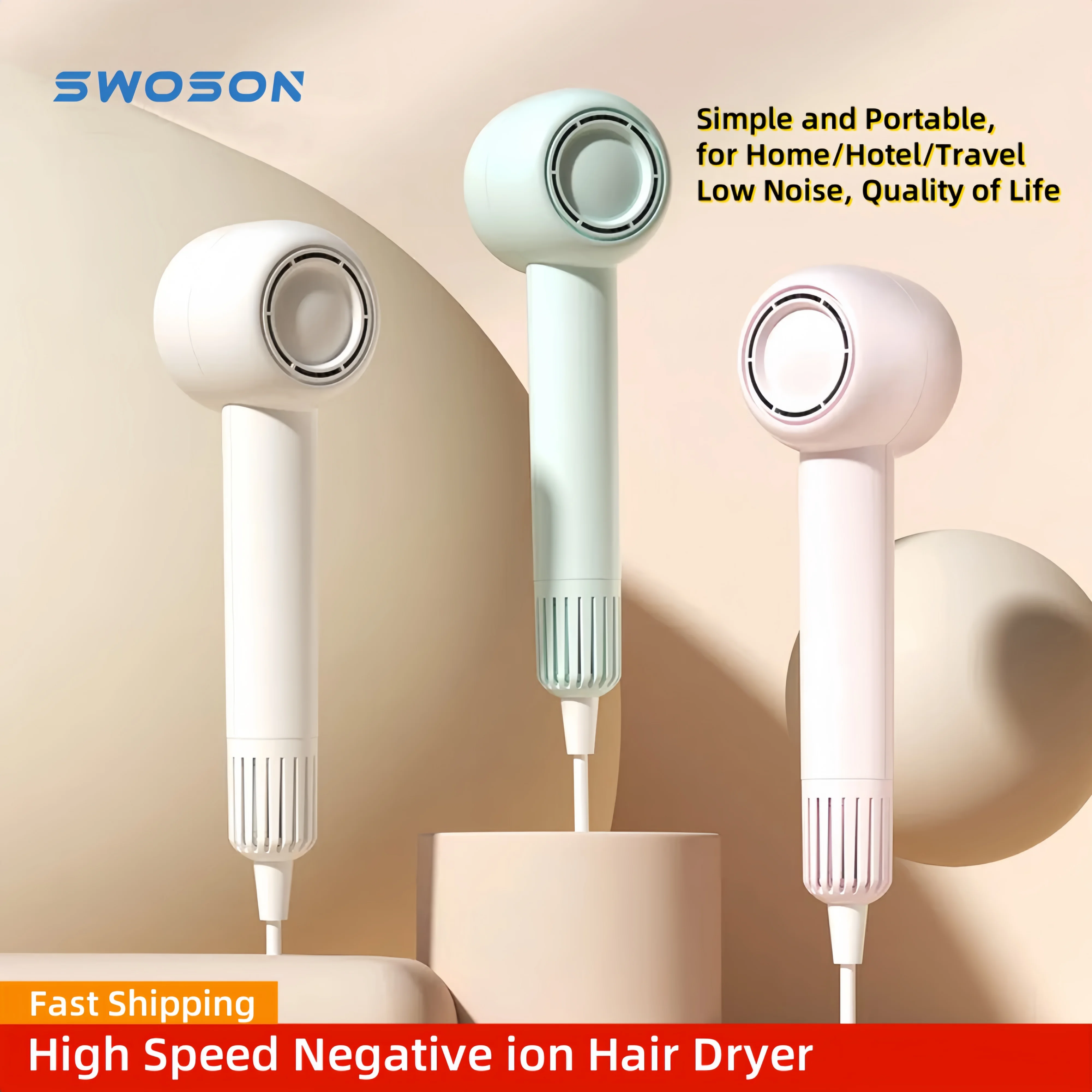 Swoson Professional Ionic Dryer Low Noise Hair Machine Portable Bldc Dryer High Speed Hair Dryers for Home/Hotel/Salon/Tracel