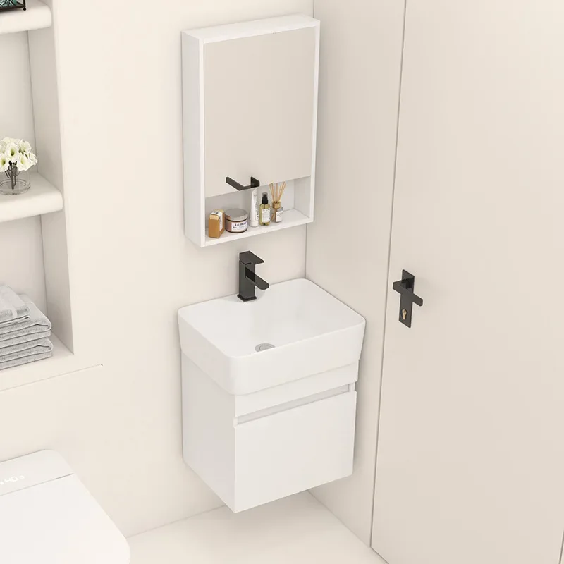 Wall-mounted wash basin, bathroom ceramic washbasin, multi-layer solid wood bathroom cabinet, washstand