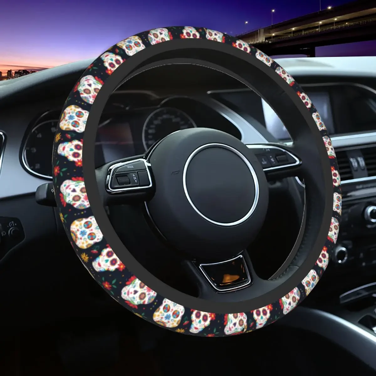 38cm Car Steering Wheel Cover Sugar Skull Day Of The Dead Mexican Braid On The Steering Wheel Cover Auto Fashion Car Accessories