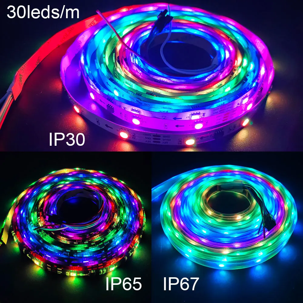 WS2815 WS2811 RGB LED Strip DC12V RGBIC Smart Addressable Pixel Flexible Light Tape 30/60/144LEDs/m Black/White PCB IP30/65/67