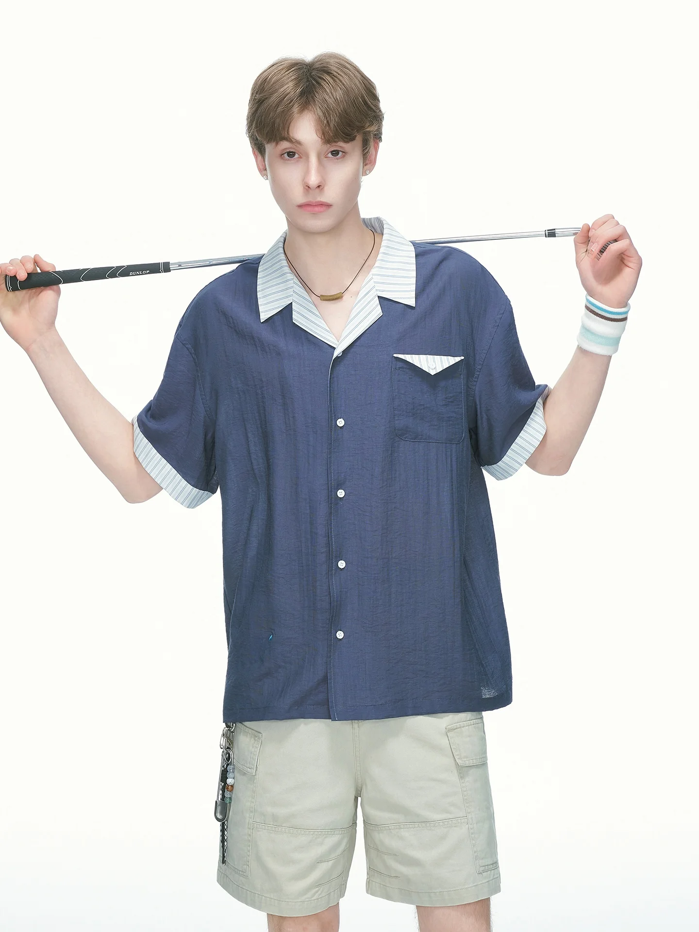 Dream Made Men's Linen Cuban Collar Short Sleeve Shirt Summer Half Sleeve Shirt Color Block Pattern Breathable Comfortable
