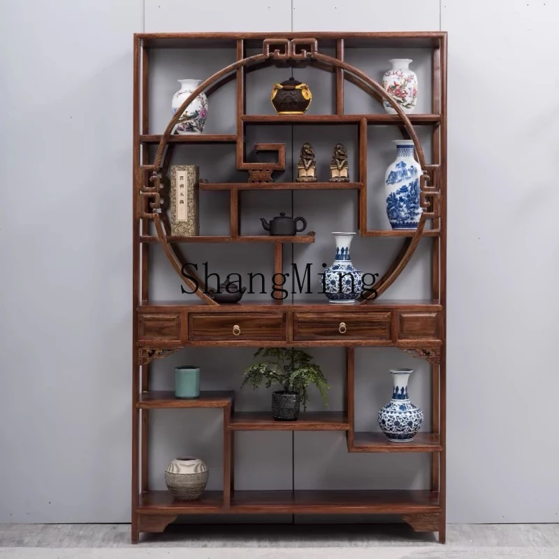 

FG Solid Wood Chinese Display Cabinet Tea Room Tea Partition Shelf Round