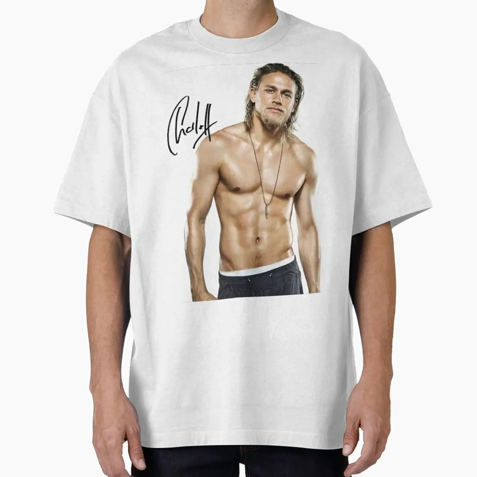 Charlie Hunnam autograph Oversized T Shirt vintage Washed fashion Slightly Comfortable Unisex Soft graphic Stretched homme