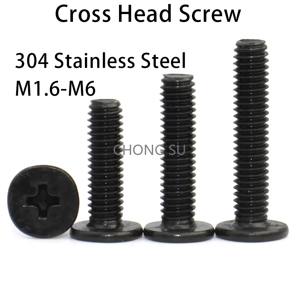 

10/20/30/50pcs Black 304 Stainless Steel Cross Phillips Ultra Thin Flat Wafer Head Screw CM M1.6 M2 M2.5 M3 M4 M5 M6 for Laptop
