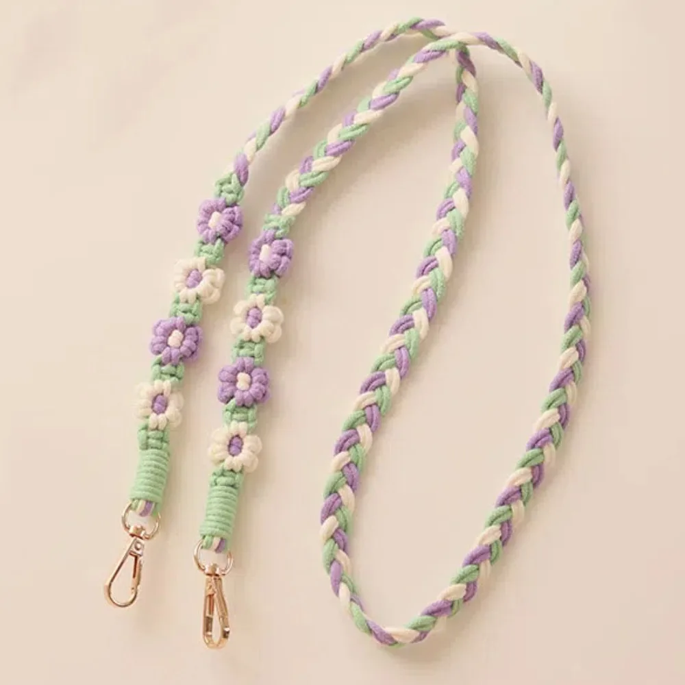 Handmade Flower Woven Chain Anti-Lost Crochet Hook Woven Daisy Flower Hanging Chain Exquisite Trinket Knitted Bag Braided Rope