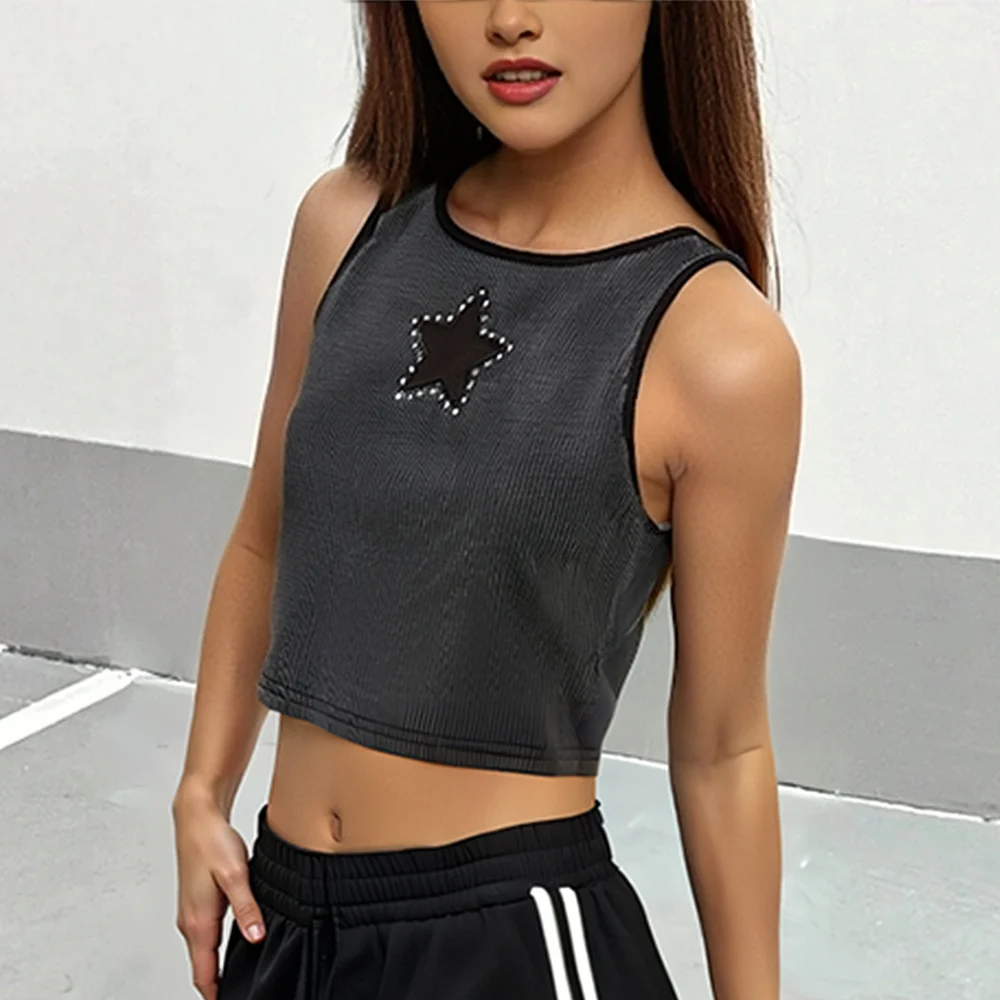 

Всесезонные майки с минималистичным эластичным принтом, простые однотонные майки без рукавов с круглым вырезом, милые майки для женщин