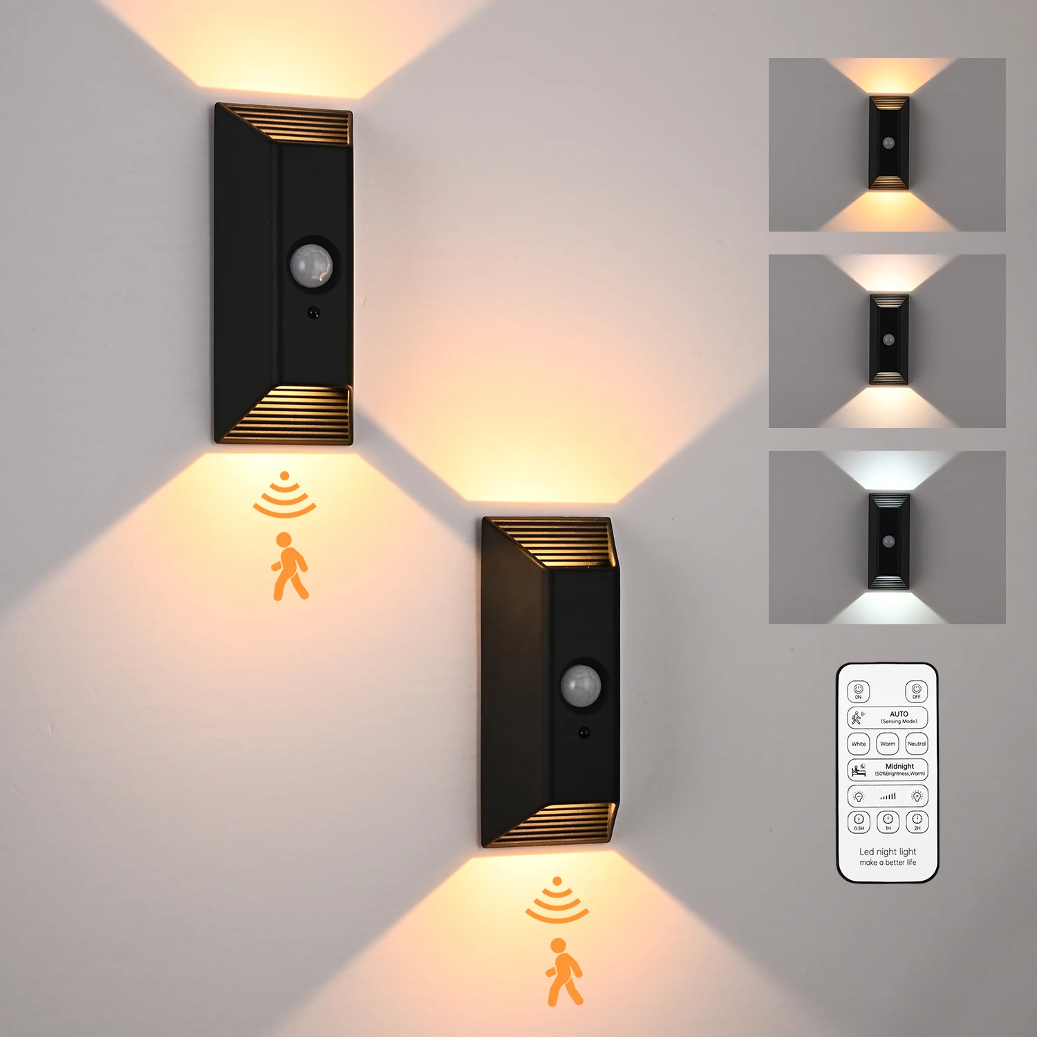 

Motion Sensor LED Night Lights 4000mAh High Capacity Rechargeable Wall Lamp Remote Control Bedroom Stair Cabinet Kitchen Lamp