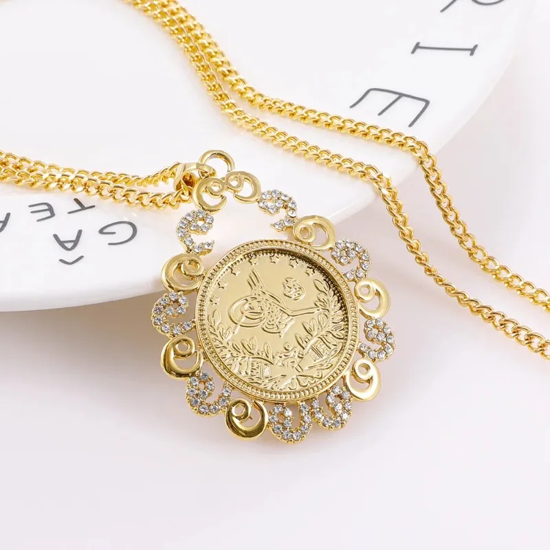 Turkish Ottoman Ladies Coin Necklace with Sli Chain Water Drop Pendant Necklace Vintage Jewelry for Women Ehnic Wedding Gifts