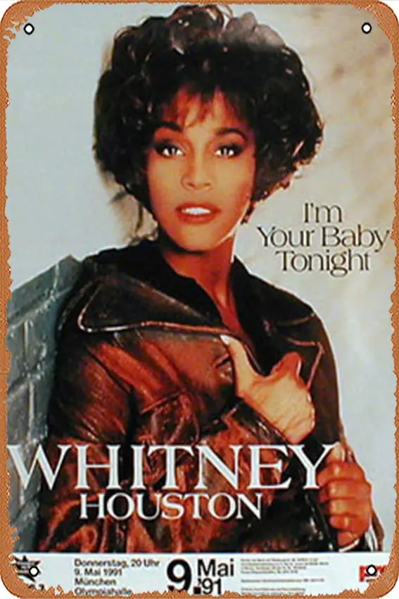 Houston, Whitney concert poster Poster Retro Metal Tin Sign Vintage Sign for Home Coffee Wall Decor 8x12inch