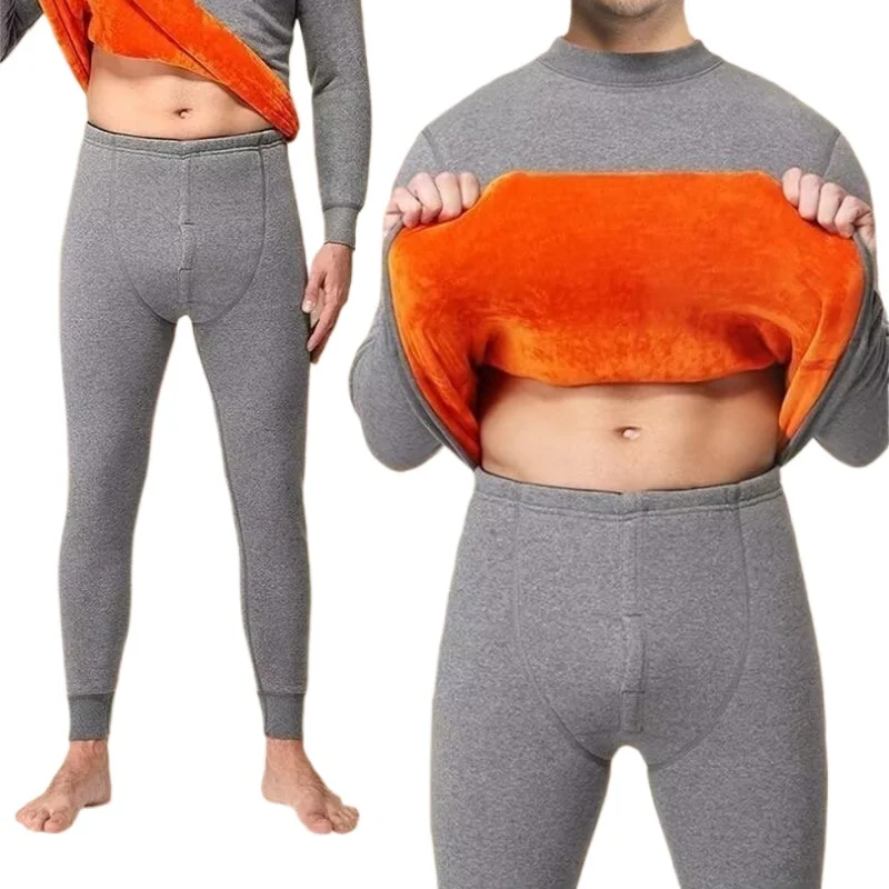 Men Long Lohns Suit Autumn And Winter Velvet Thick Thermal Underwear Elastic Warm Autumn Thermo Undershirt Pants Set