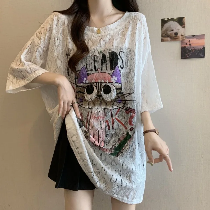 

Женская весенне-летняя модная однотонная женская одежда с корейским принтом и круглым вырезом, универсальный топ с короткими рукавами и короткими рукавами Te