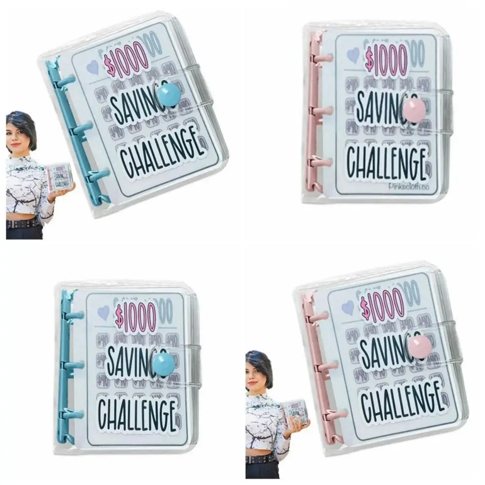 Waterproof $1000 Money Savings Challenge Binder Button Closure Mini Budget Binder Cash Envelope Wallet Planners PVC Portable