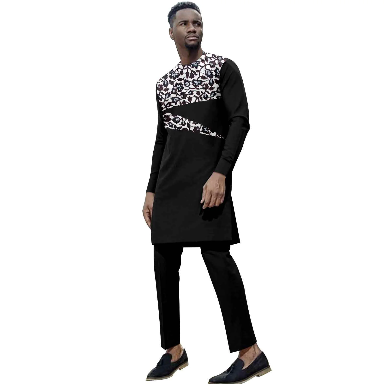 White Kaftan Men's Suit Embroidery Floral Top Pants Kaunda Suit African Casual Outfits Wear Traditional 2PCS Set Wedding Tuxedo