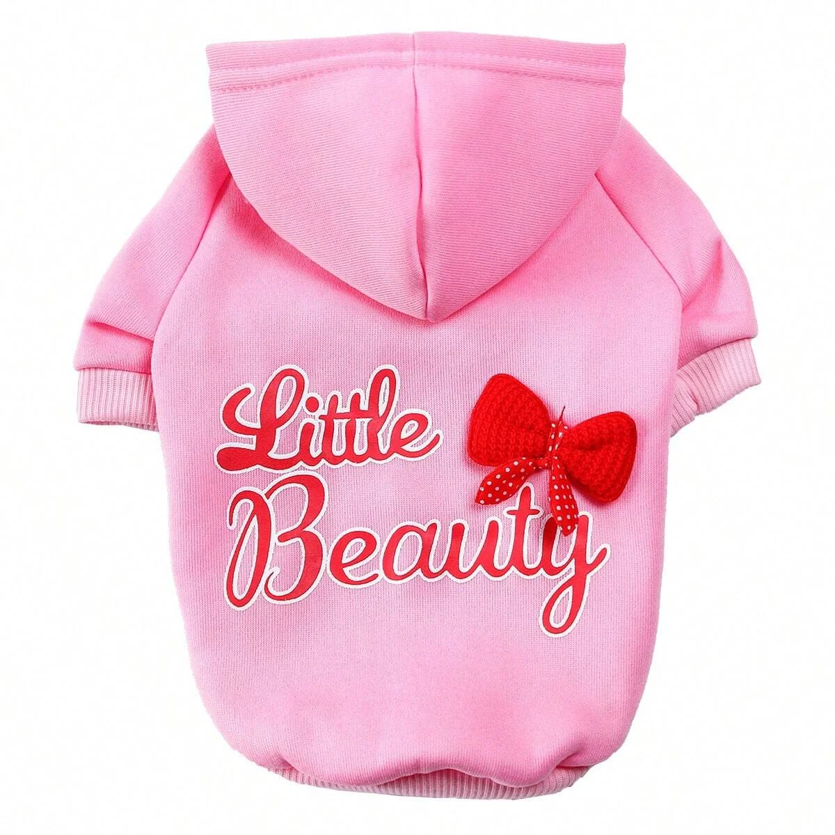 1pc-Dog pink clothes hooded sweatshirt with plush insulation