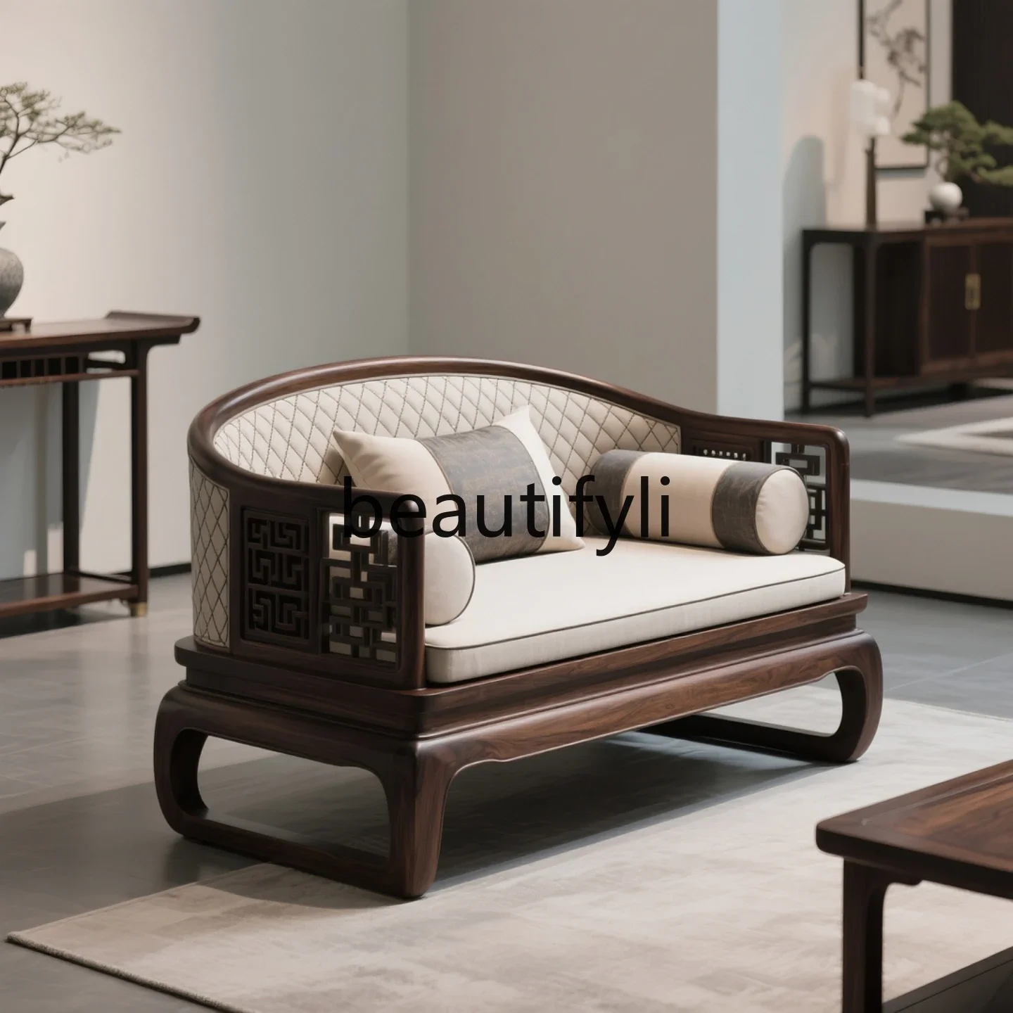 

Solid wood black walnut single sofa chair master chair fabric living room high sense