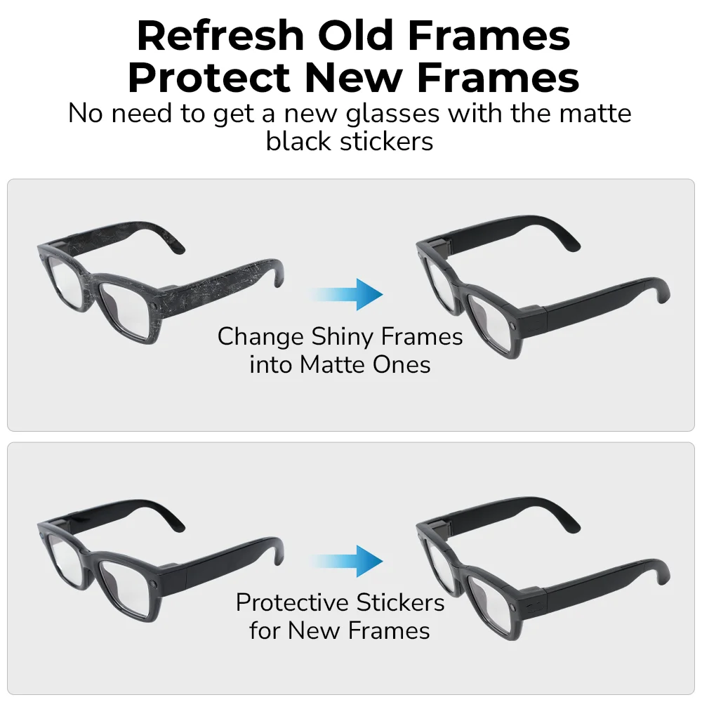 HiBloks Protector Cover For Ray-Ban Meta Display 48-23 Standard Smart Glasses Frame Temples Matte Black Stickers Accessories