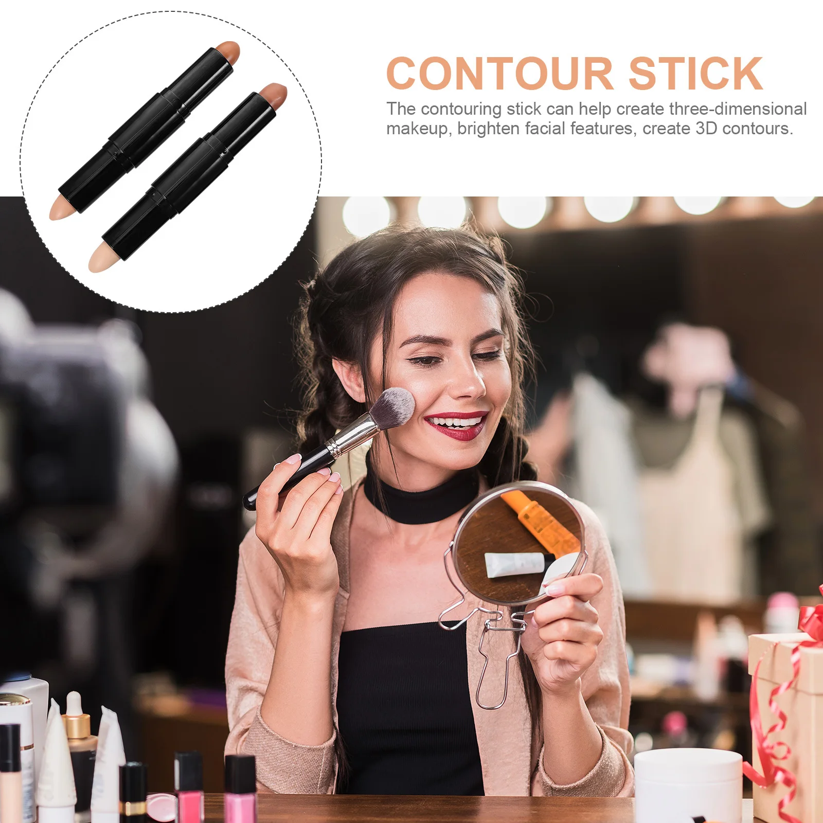 

2Pcs 3D Makeup Contouring Stick Highlighter Concealer Portable Durable for Travel Business Gifts Contour Stick