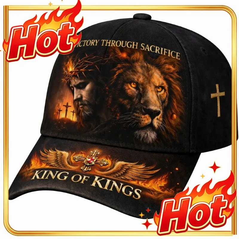 Custom Unisex Adjustable Christian Embroidered Jesus Cross & Lion of Judah Cap - Holy Faith Religious Headwear for Bible Study