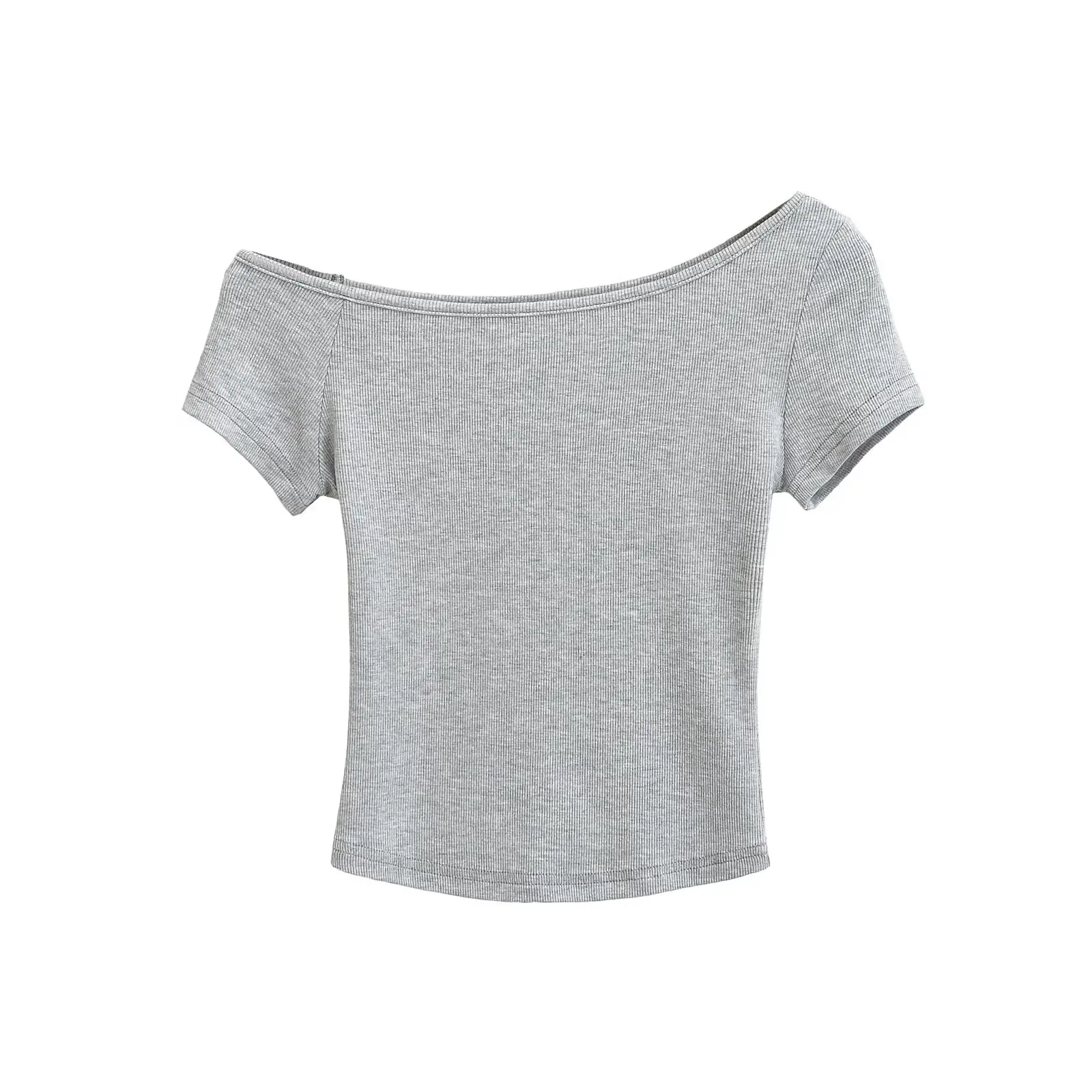 Sexy Short Sleeve Shoulder Bared T Shirt Asymmetric Pure Color Slim Fit Summer Top for Young Women in Their 20s Chinese Brand