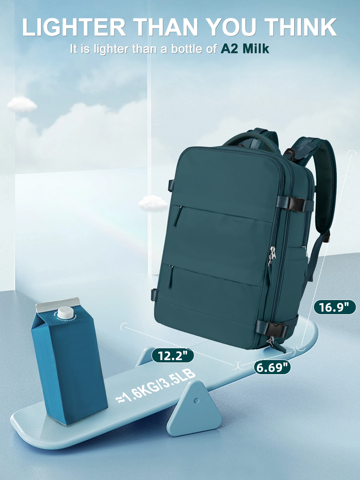 Cabin bag 42*31*17, airline special travel backpack, designed for men waterproof business trip laptop backpack, （peacock blue）.