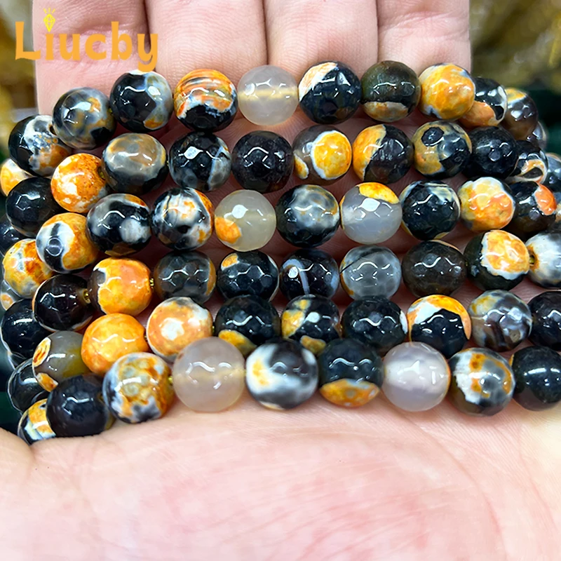 Naturstein Orange-Gelber Feuerachat Drachenmuster Perlen für Schmuckherstellung DIY-Zubehör Handkette 6/8/10mm 15' Großhandel – Detail 5