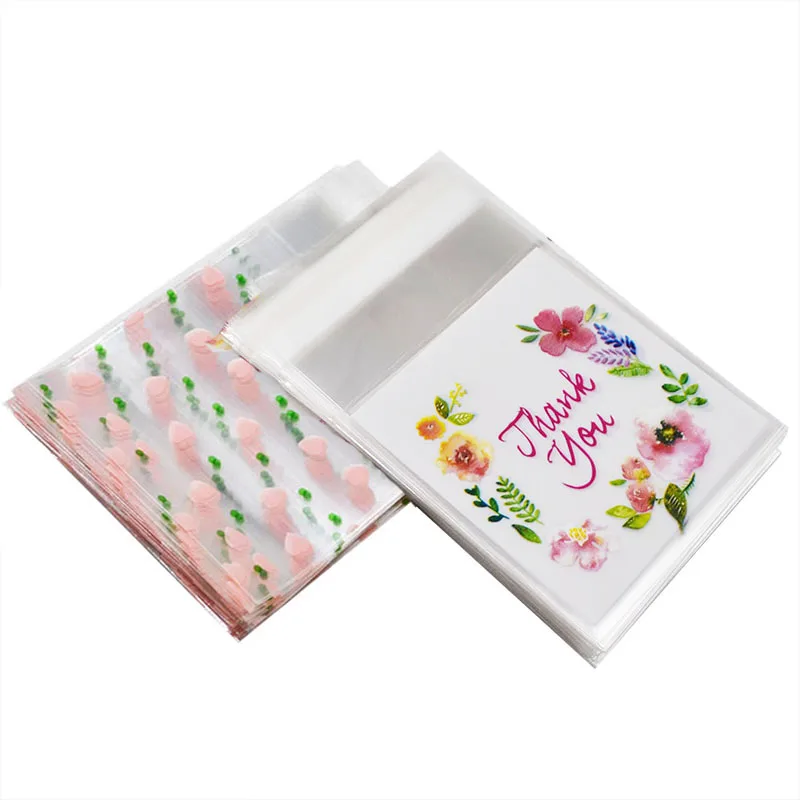 100pcs 7x7CM Flower Pattern Cake Cookie Packaging Bag&Gift Candy Bags DIY Self Adhesive Pouch Wedding Birthday Party