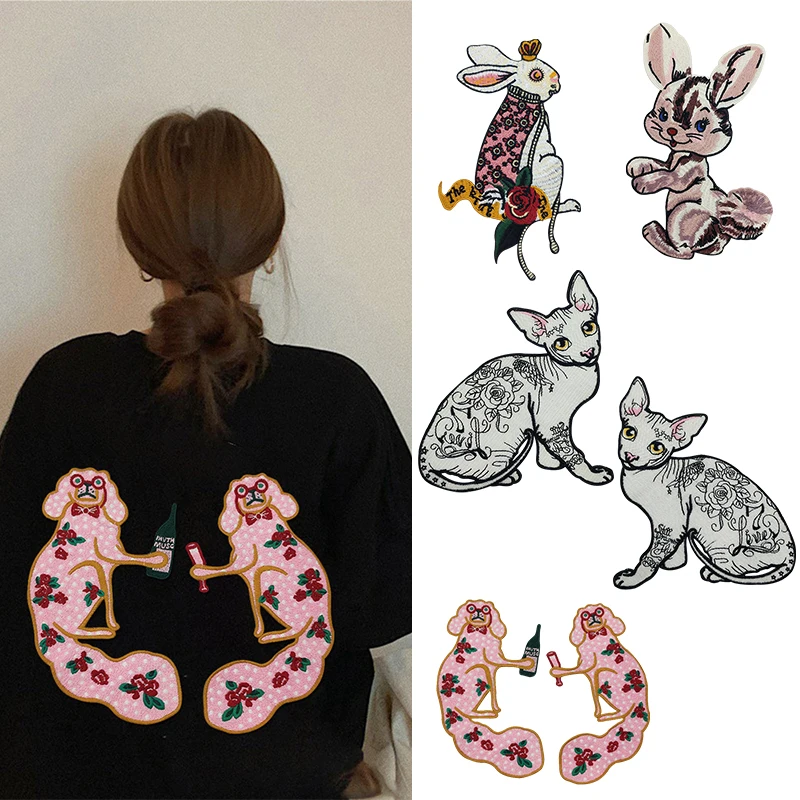 1 Pair Fashion Cartoon Cat Monkey Embroidery Fabric Patch Rabbit Animal Applique Sewing T-Shirt Clothing Apparel Accessories