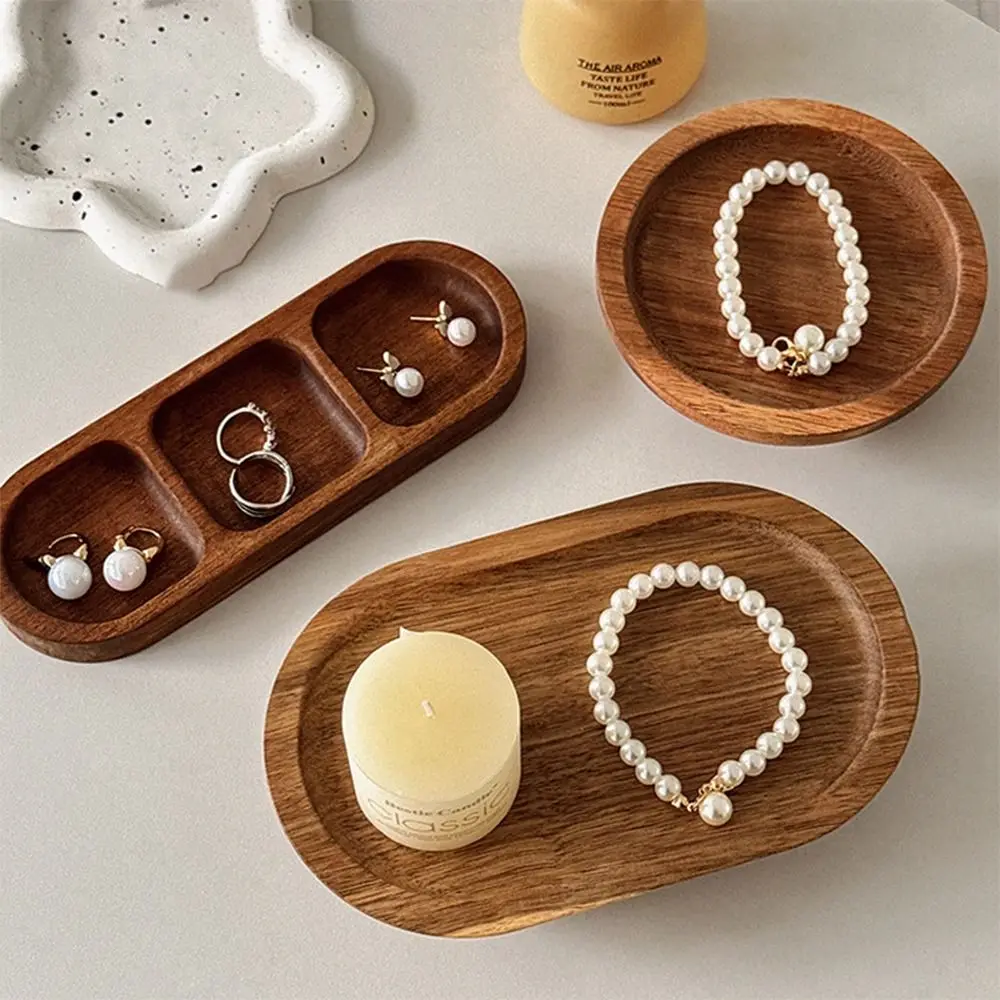

Brown Jewellery Display Trays Wood Round Oval Wood Pedestal Stand Desktop Ornament Perfume Organizier Candle Storage Rack