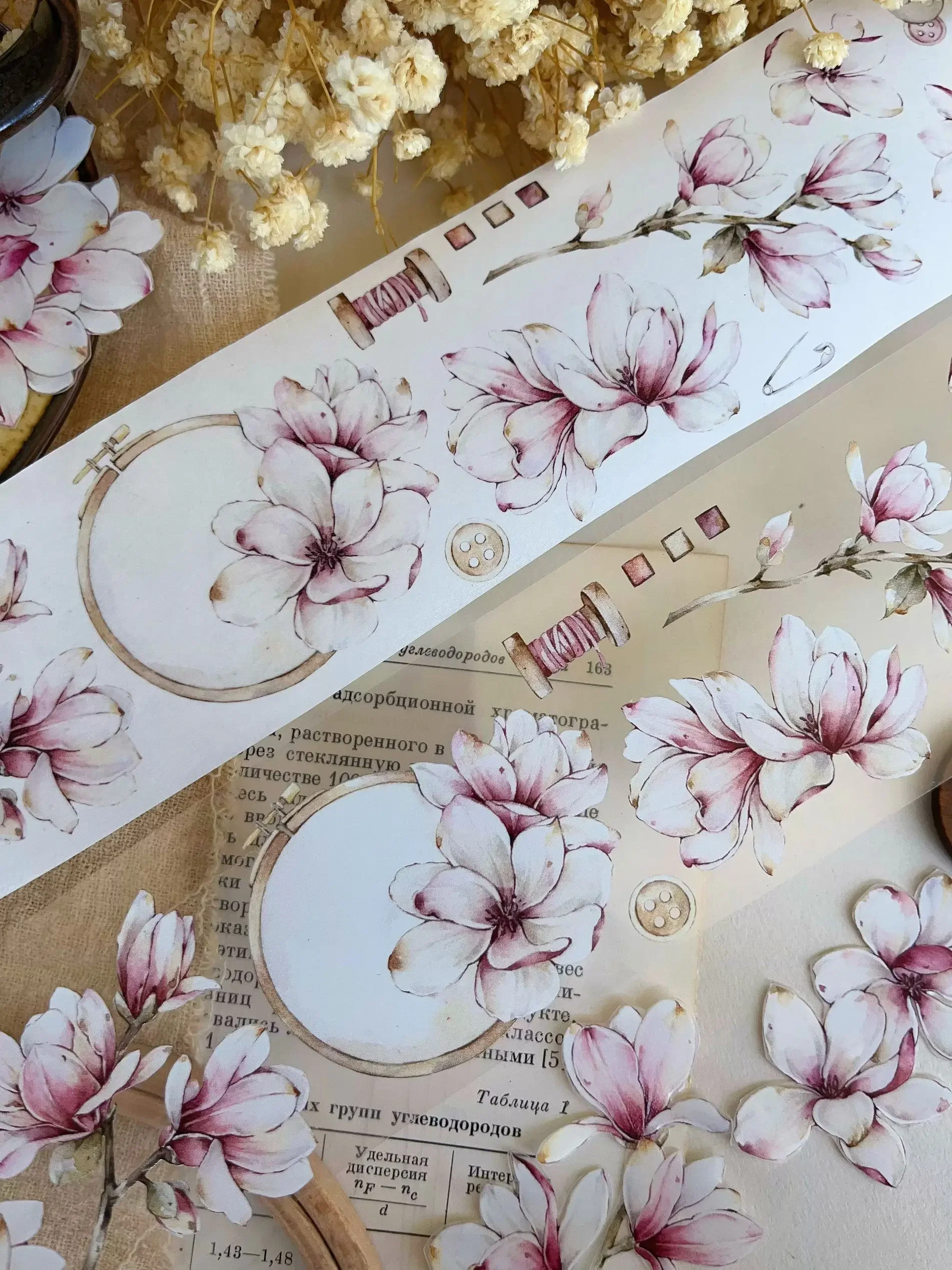 Imagem -03 - Adesivo Decorativo Vintage para Pet Notebook Magnolia Light Washi Tape