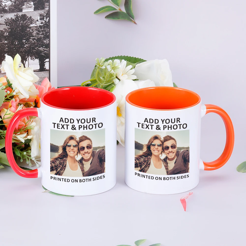 Custom Coffee Mug with Name Photo Ceramic Mug Personalized Logo Own Text Couple Memento Milk Cup Boyfriend Valentine\'s Day Gift