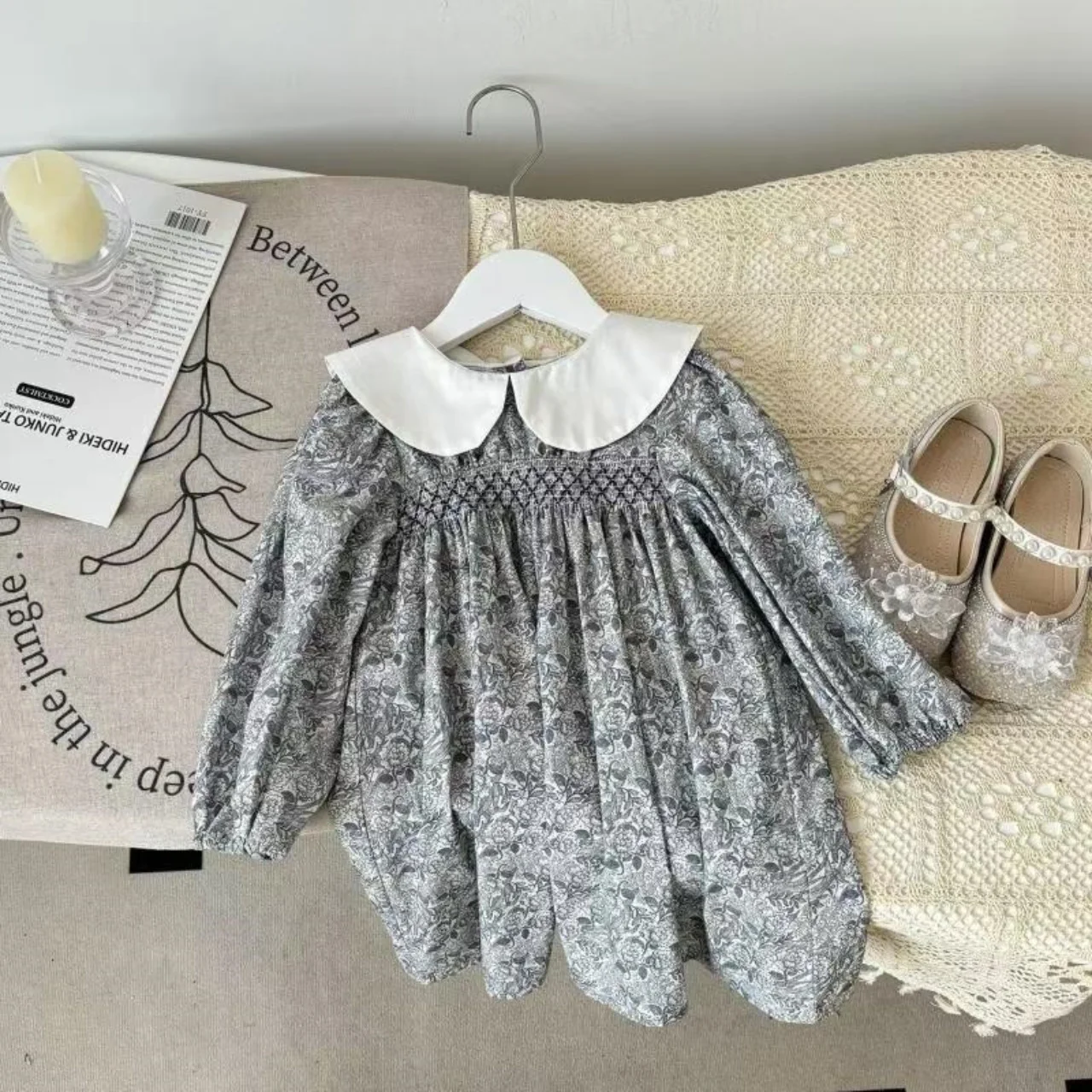 Fresh Girl Korean Two Piece Grey Knitted Sweater Set with Princess Skirt Set for Autumn 2025 90-140CM
