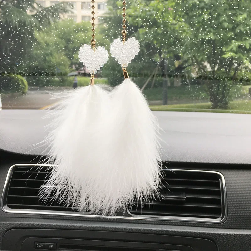 Pendant Car Home Decor Lucky Car Ornament Auto Parts Interior Girl Feather Car Mirror Suspension