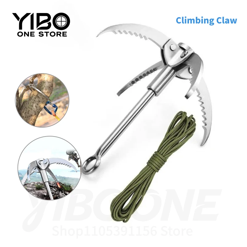 Outdoor Stainless Steel Flying Tiger Claw Foldable Grappling Hook 7.5m Rope Survival Climbing Claw for Rock Climbing Rescue