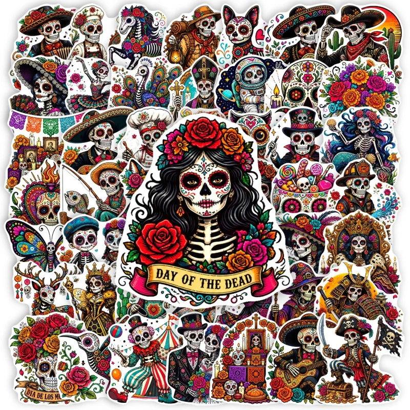 50 new Day of the Dead skull stickers for luggage, cups, skateboards, personalized decoration, waterproof decals