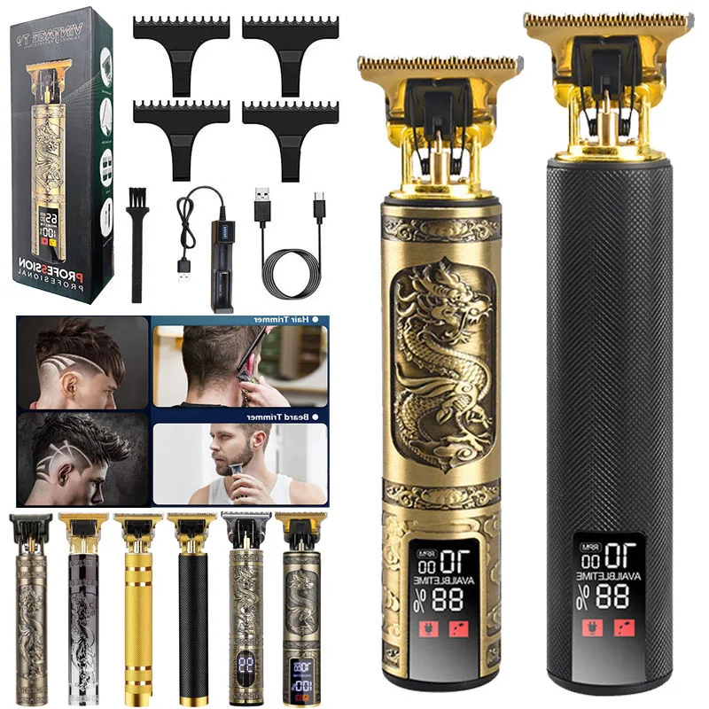 Elétrico Profissional LCD Display Metal Corpo Conjunto Completo, Barba Máquina De Barbear Para Homens, Barbearia, Corte De Cabelo, Acabamento