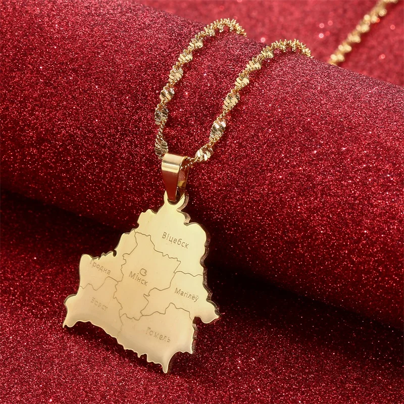 Belarus Map Stainless Steel Pendant Necklaces Belarusian Jewelry Women Men